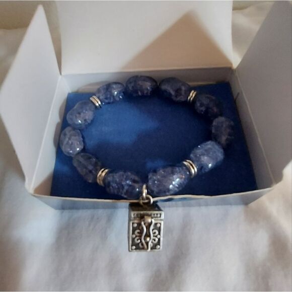 Avon 2004 Serenity Prayer Stretch  Bracelet Glass Beads Silver Prayer Box - Picture 7 of 9